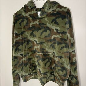 American Eagle Velour Camo Hoodie Sweatshirt Pullover Size L